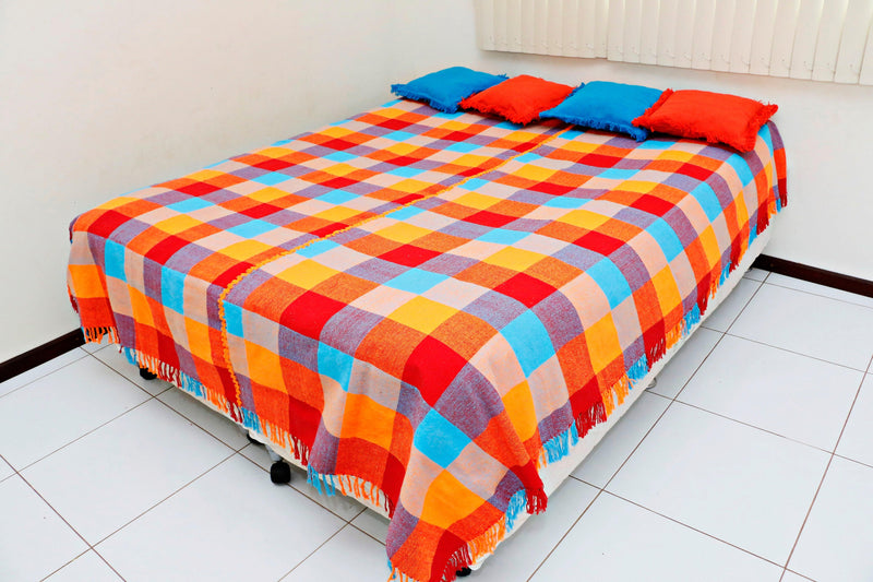 Colcha de Cama Casal  Xadrez - Tear manual