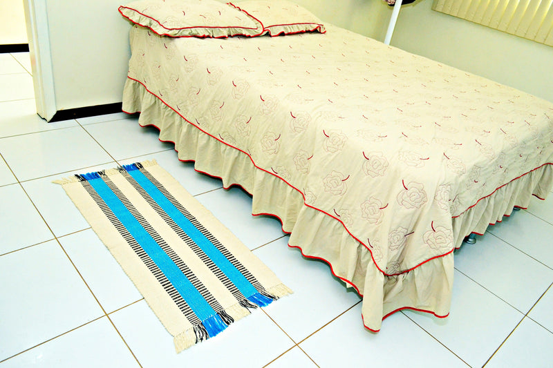 Tapetes de Quarto em Tear Manual Azul e Preto